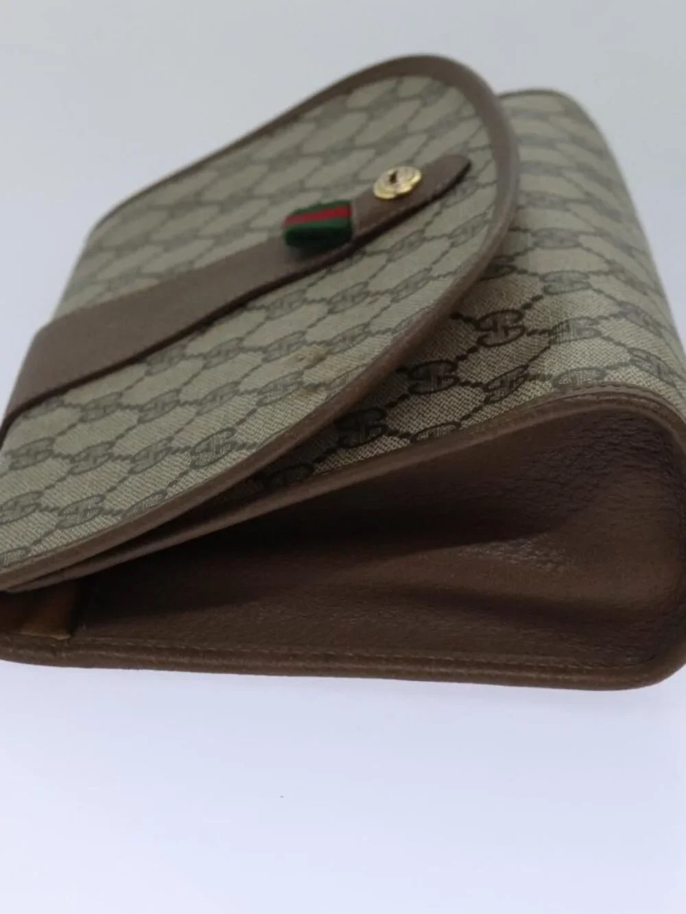 GUCCI GG Supreme Web Sherry Line Clutch Bag PVC Beige Gold 89 01 030 Auth 84639 - Picture 4 of 16